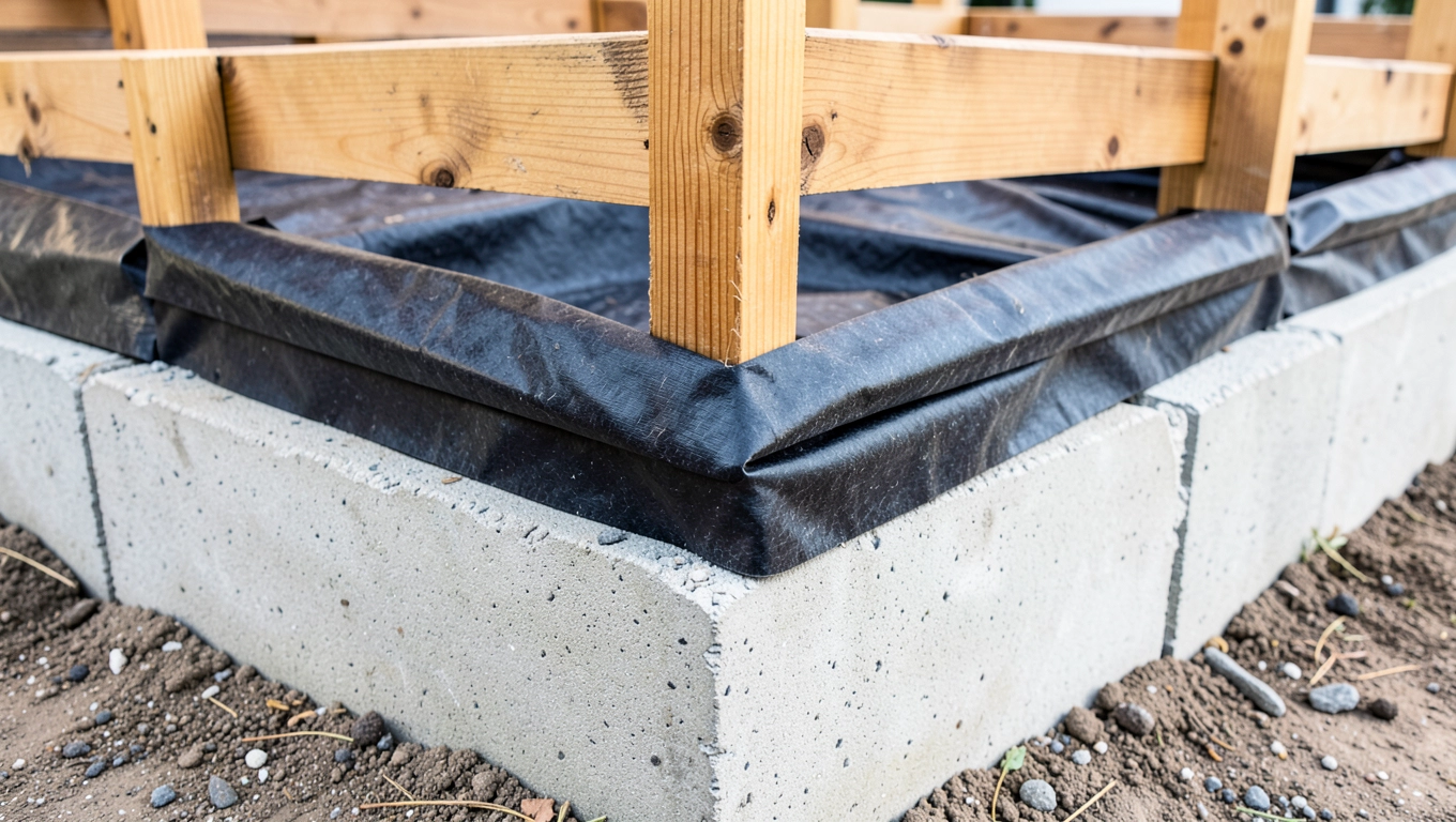 Hydroizolacja legarów papą na bloczkach gruntu