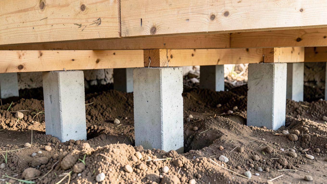 Montaż betonowych słupków pod legary na gruncie