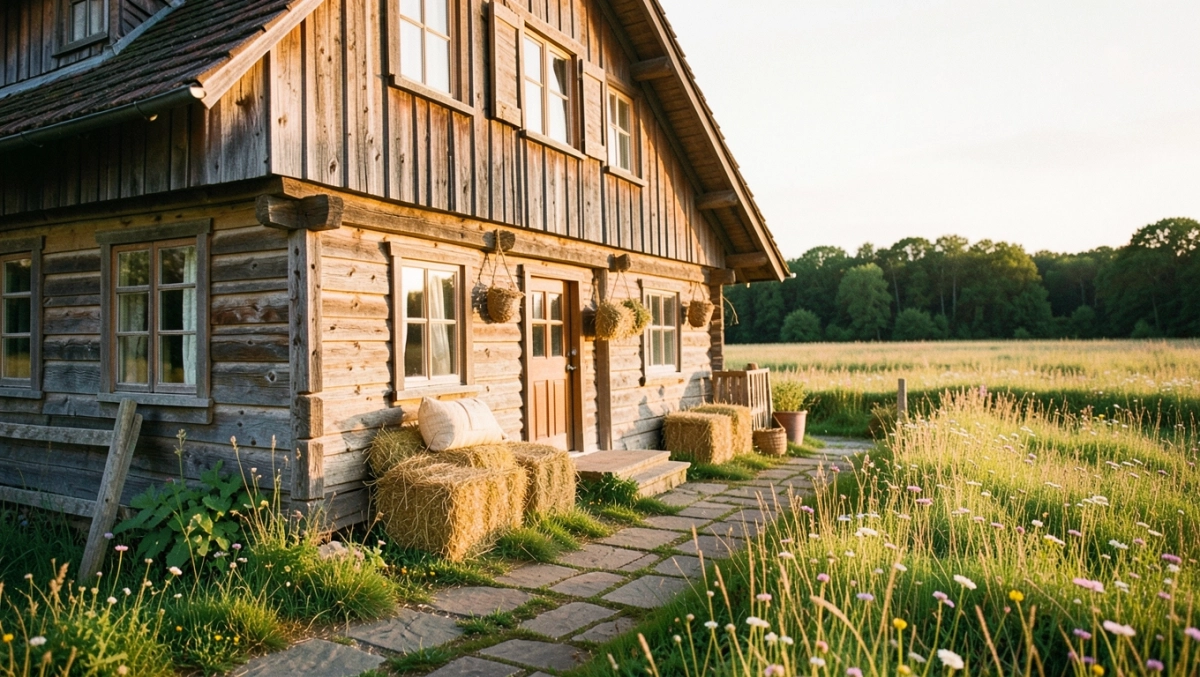 na wsi stary drewniany dom po remoncie